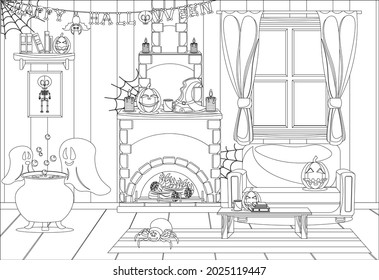 Coloring book on the theme of the celebration of Halloween. Vector illustration on a white background.