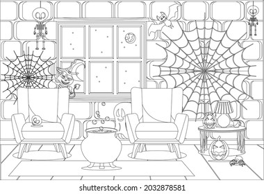 Coloring book on the theme of the celebration of Halloween. Vector illustration on a white background.