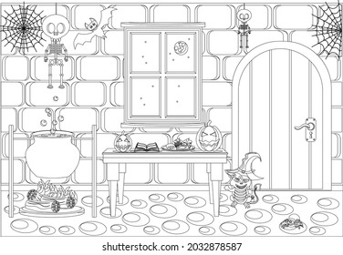 Coloring book on the theme of the celebration of Halloween. Vector illustration on a white background.