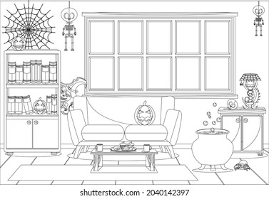 Coloring book on the theme of the celebration of Halloween. Vector illustration on a white background.