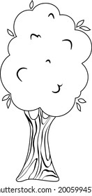 coloring book one tree with leaves on transparent background