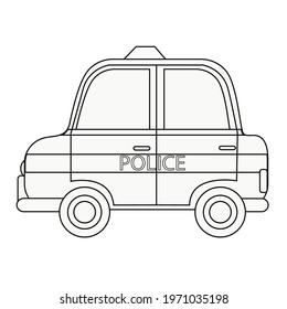 Coloring book. Outline cartoon police car. Kids activity page, education worksheet. Vector illustration.