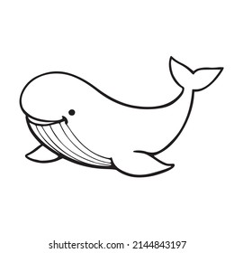 Coloring book with outline drawing of whale. Kids vector illustration of sea fish. Printable isolated line draw cute cartoon animals.