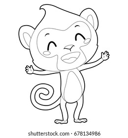 Coloring Book Outline Happy Monkey