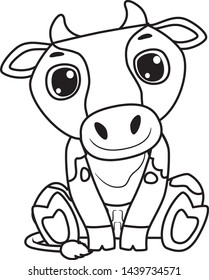 Coloring Book Outlined Cow Sitting Position