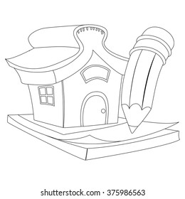 Livro de colorir esboçado Casa com Lápis