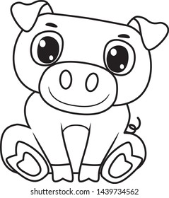 Coloring Book Outlined Pig Sitting Position