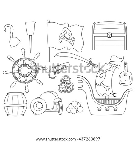 Coloring Book Outlined Pirate Elements