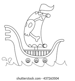 Coloring Book Outlined Pirate Ship