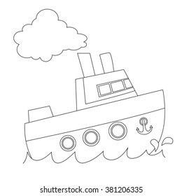Coloring Book Outlined Ship