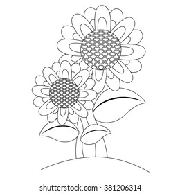 Coloring Book Outlined Sunflower