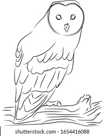 Coloring book with an owl on a branch. Hand coloring for children and adults. Beautiful contour drawings. Vector. One of the series in the collection.