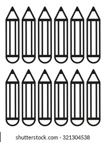Coloring book (page) with 12 isolated crayons (pencils) to be colored