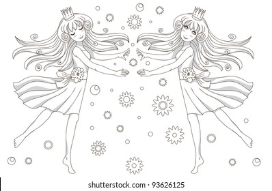 Coloring book page – 2 princesses