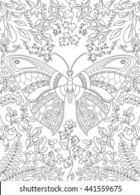 Coloring Book Page Adult Butterfly Flowers Stock Vector (Royalty Free ...