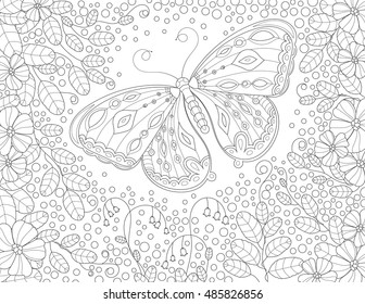 Coloring Book Page Adult Butterfly Flowers Stock Vector (Royalty Free ...