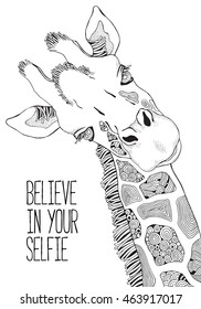 Coloring Book page for Adult and children. Giraffe in zentangle style.Black and white monochrome background. Doodle hand-drawn.