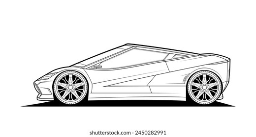 Coloring book page for adult drawing. Paper. Car with outlines. Vector illustration vehicle Graphic element. Wheel. Black contour sketch illustrate Isolated on white background.