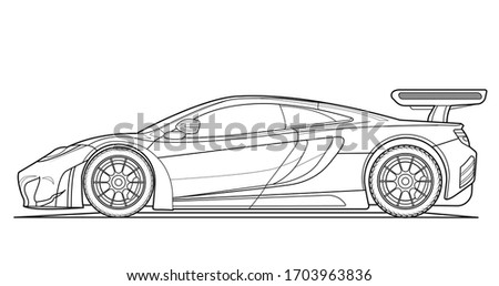 Coloring book page for adult drawing. Paper. Car with outlines. Vector illustration vehicle Graphic element. Wheel. Black contour sketch illustrate Isolated on white background.