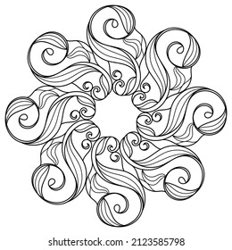 Coloring book page for adult . Mandala , floral style, hand drawn pattern. Vector abstract black and white mandala motif, decorative element for design.