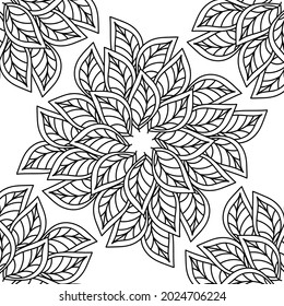 Coloring book page for adult. Square pattern. Decorative hand drawn bouquet with leaves . Vector illustration.