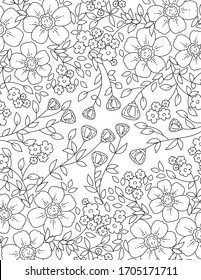 Coloring book page for adult. Vector black and white floral anti-stress pattern.