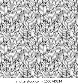 Coloring book page for adults, doodle. Joy to adult colorists, who like art, relax and meditation. Decorative ethnic leaf black and white seamless pattern. 