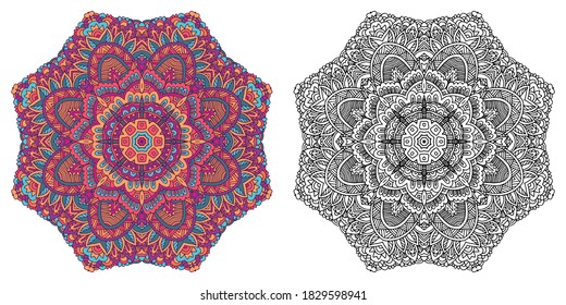 coloring book page for adults - joy to older children and adult colorists. Detailed Vector art. Anti stress therapy. Color and contour version