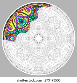 coloring book page for adults - joy to older children and adult colorists, who like line art creation, relax and meditation, vector illustration