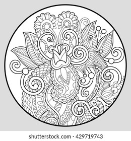 coloring book page for adults - joy to older children and adult colorists, who like line art creation, relax and meditation, vector illustration