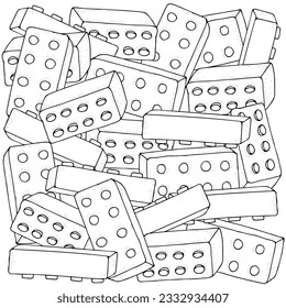 Coloring book page for adults. Kids plastic building block puzzle toy linear vector illustration, icon, design template with outline doodle hand drawn.
