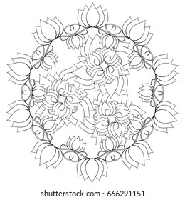 Coloring book page for adults and kids in doodle style. Vector artwork. Good for art therapy, zentangle-style meditation and design of wrapping and textile.