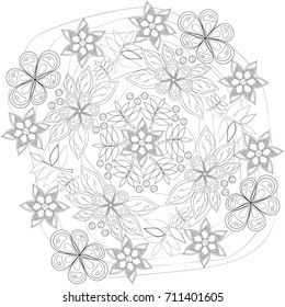 Coloring book page for adults and kids in doodle style. Vector artwork good for art therapy and coloring meditation.