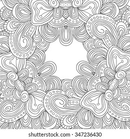 Coloring book page for adults. Mandala with vintage flowers pattern. Zendala. Zentagle. Sacred geometry