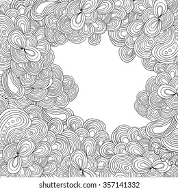 Coloring book page for adults. Mandala with vintage flowers pattern. Zendala. Zentagle. Can be used as website background, card, invitation. Black and white uncolored pattern.