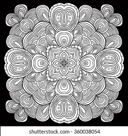 Coloring book page for adults. Mandala with vintage flowers pattern. Zendala. Zentagle. Can be used as coloring page, card, invitation, t-shirt print. Vector.