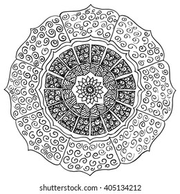 Coloring book page for adults - zendala, doodle. Joy to adult colorists, who like art, relax and meditation. Vector mandala. Decor for your business