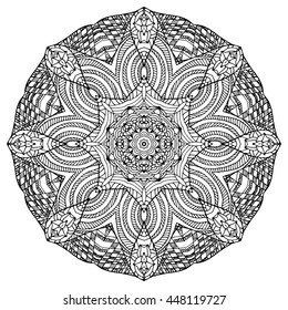 Coloring book page for adults - zendala, doodle. Joy to adult colorists, who like art, relax and meditation. Vector mandala