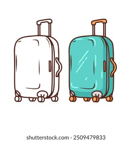 Coloring book page for anyistress kid or adult coloring. Vector illustration of suitcase on wheels