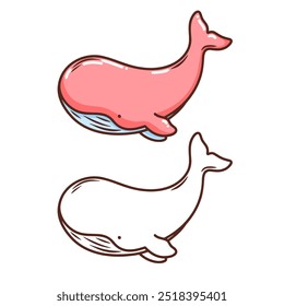 Coloring book page for anyistress kid or adult coloring. Vector illustration of cute whale