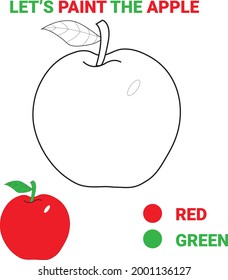 Coloring book page with Apple. worksheet for education. painting page. drawing kids simple activity. Educational activity for preschool years kids. Flat cartoon colorful vector illustration.