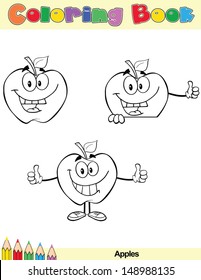 Coloring Book Page Apples Cartoon Character 5