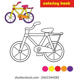 Coloring book page. Bicycle. Cartoon vector illustration.