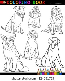 Coloring Book or Coloring Page Black and White Cartoon Vector Illustration of Funny Purebred Dogs or Puppies