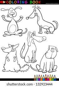 Coloring Book or Coloring Page Black and White Cartoon Vector Illustration of Funny Purebred or Mongrel Dogs