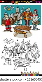 Coloring Book or Page Black and White Cartoon Vector Illustration of Legendary Knights of the Round Table for Coloring Book