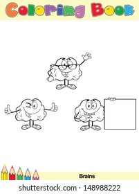 Coloring Book Page Brain Cartoon Character 4