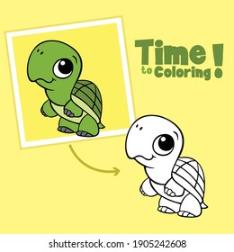 Coloring book, page a brown cute cartoon turtle for children activities image.Line art style illustration.