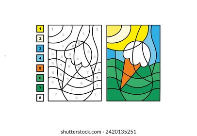 Coloring book page by ice cream numbers for children. Puzzle game for children's learning, activities, creativity. Vector