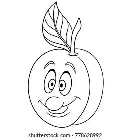 Coloring book. Coloring page. Cartoon Apricot. Happy Fruit Emoticon. Smiley. Emoji. Eco Food symbol. Design element for t-shirt print, icon, logo, label, patch, sticker.